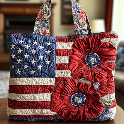 American Flag Poppy Quilted Tote