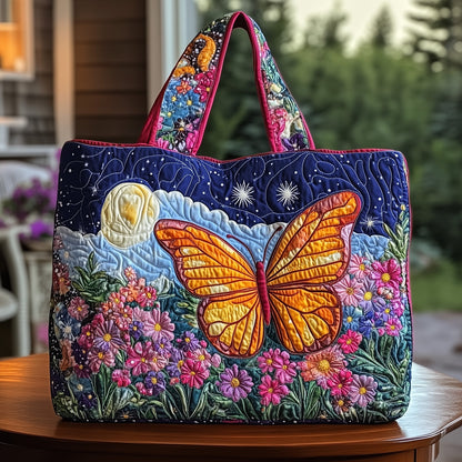 Everyday Butterfly Flowers Quilted Tote