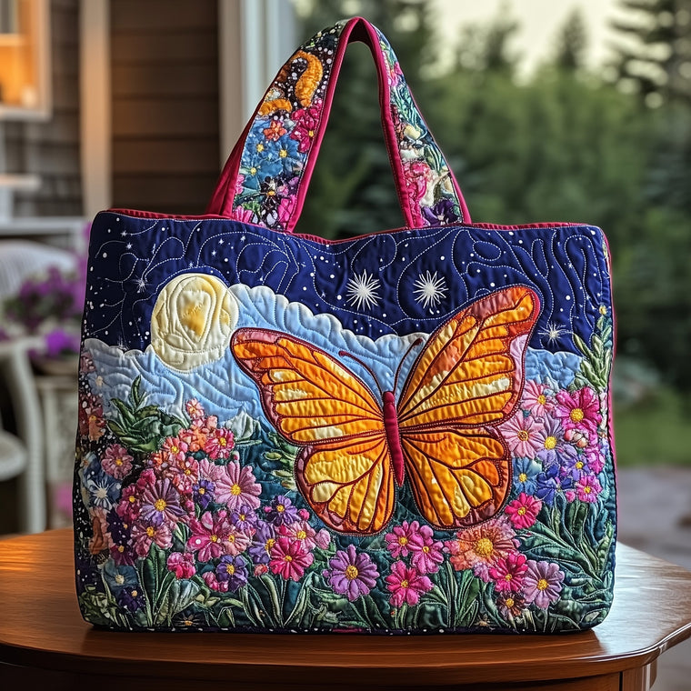 Everyday Butterfly Flowers Quilted Tote
