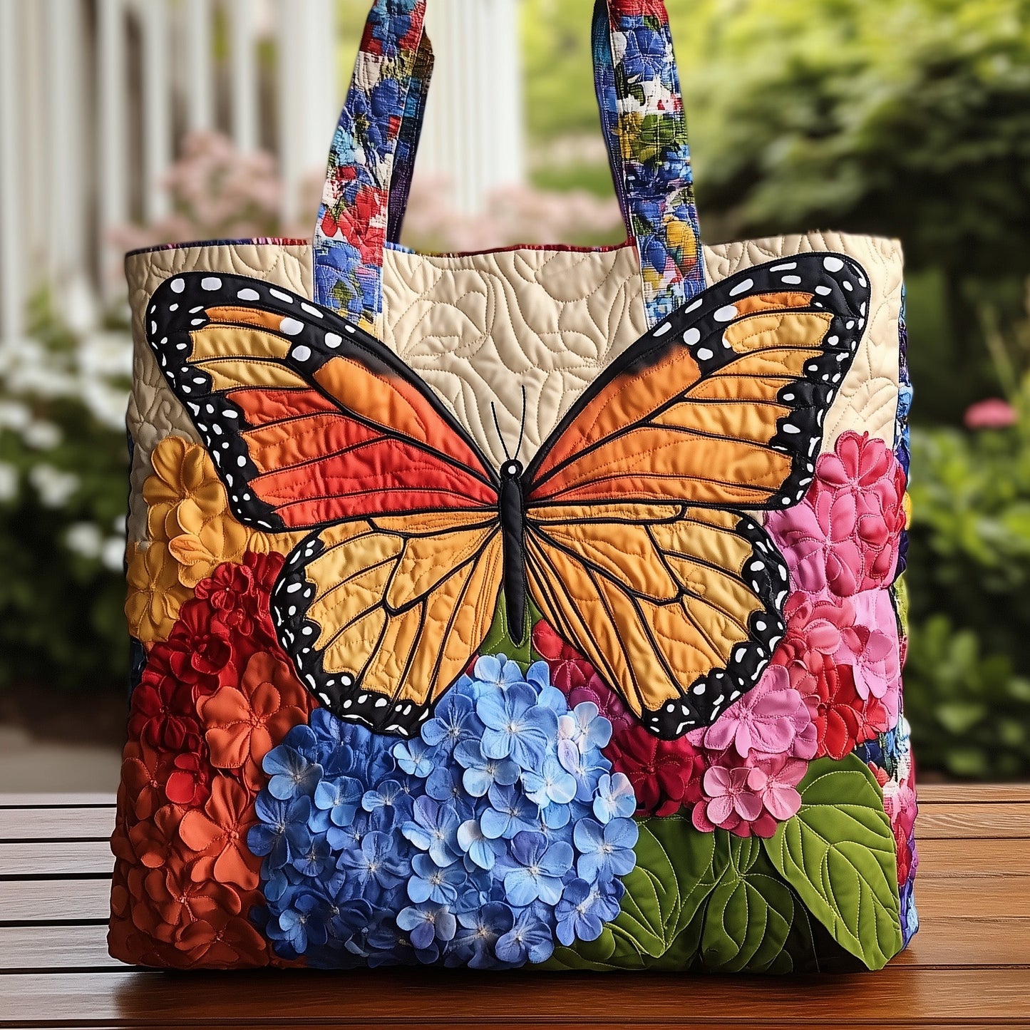 Monarch Butterfly Flowers Quilted Tote