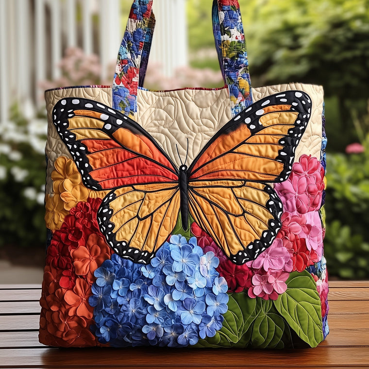 Monarch Butterfly Flowers Quilted Tote