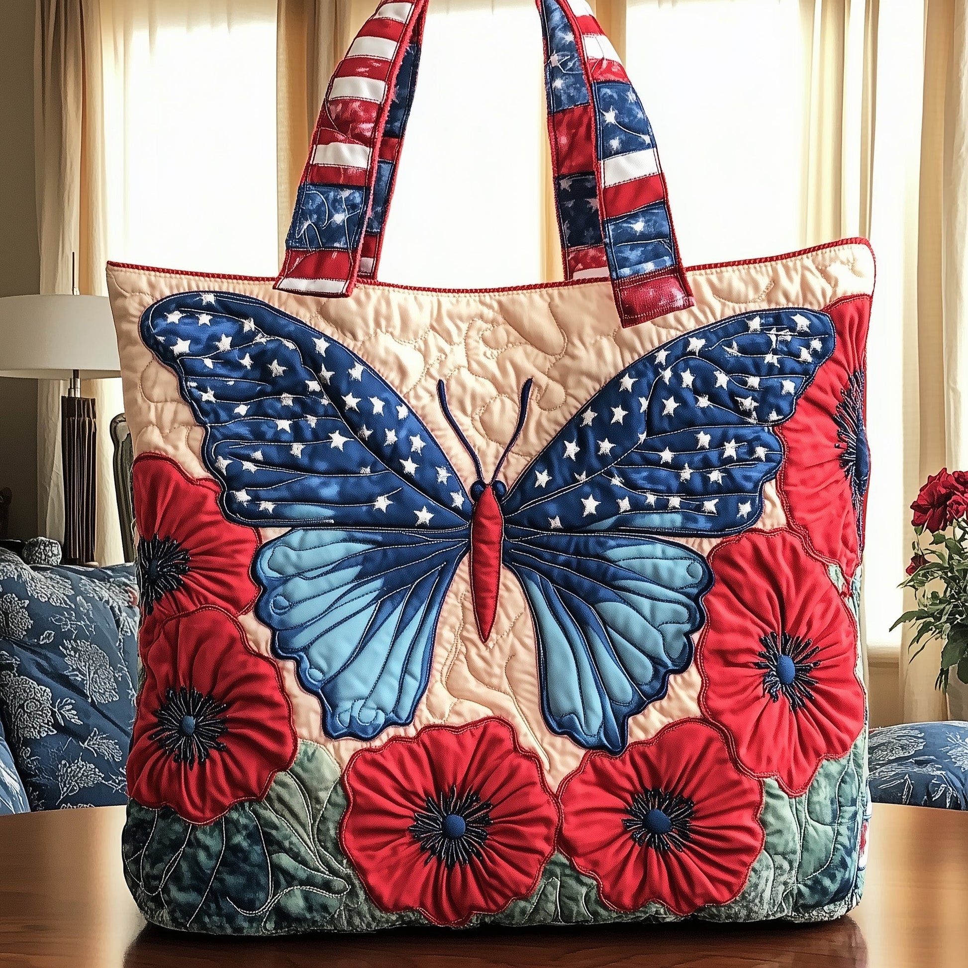 Butterfly Stars Stripes Quilted Tote