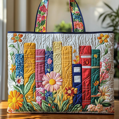 Everyday Floral Books Quilted Tote