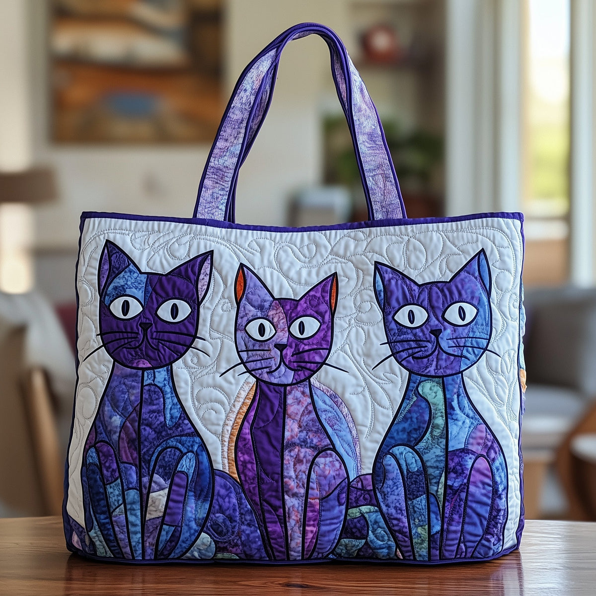 Everyday Playful Cat Quilted Tote