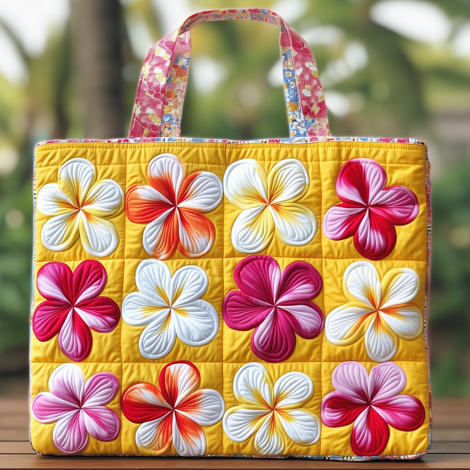 Everyday Plumeria Flowers Quilted Tote