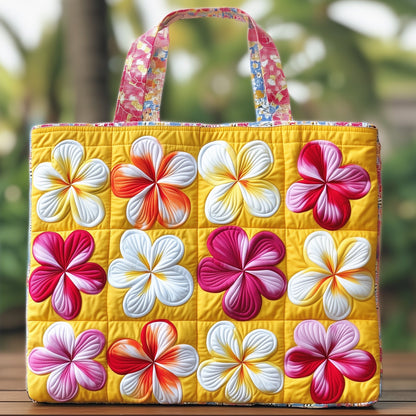 Everyday Plumeria Flowers Quilted Tote