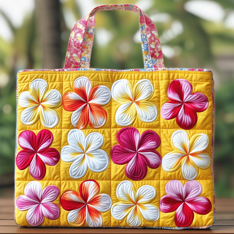 Everyday Plumeria Flowers Quilted Tote