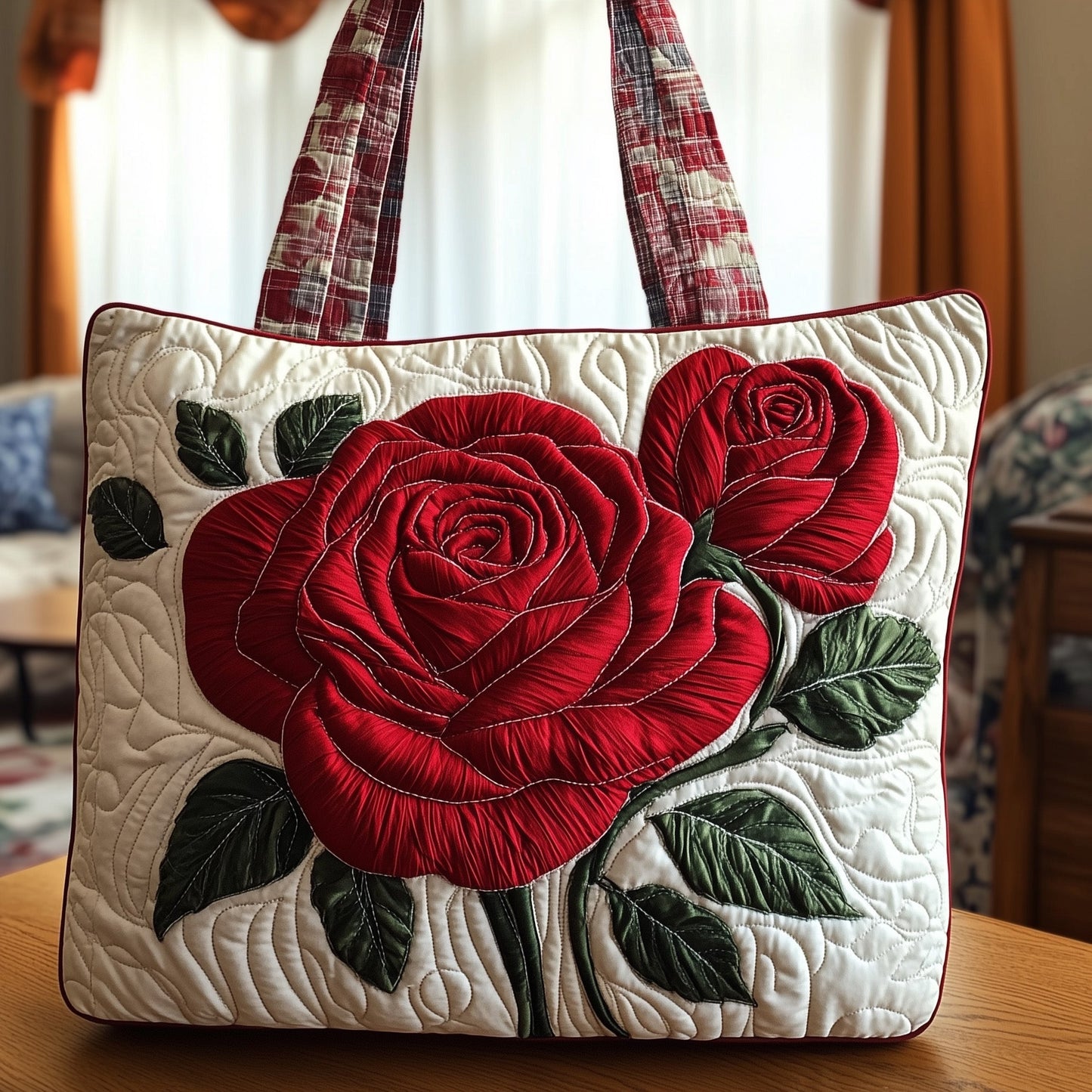 Red Roses Floral Quilted Tote