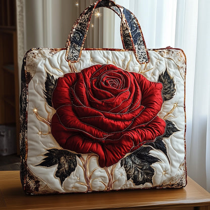 Red Rose Flower Quilted Tote