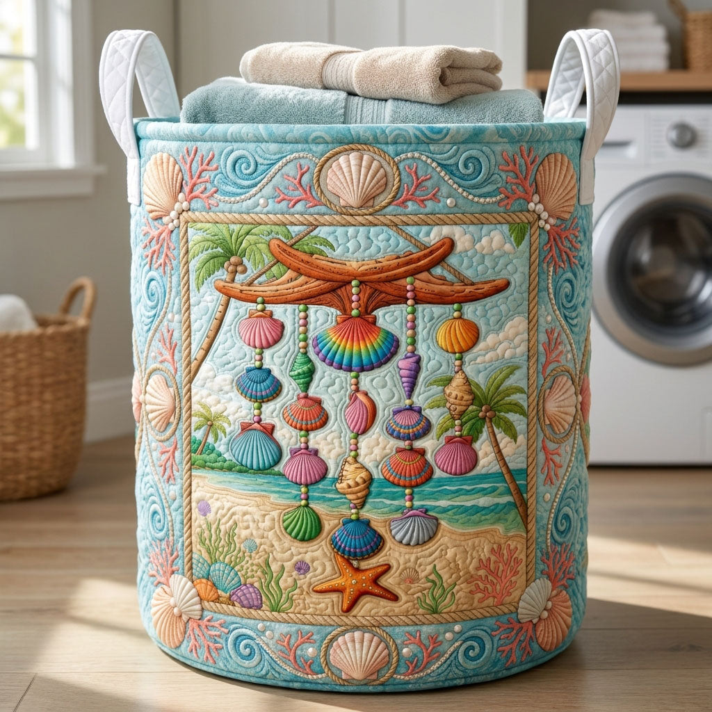 The Seashell Wind Chime Quilted Laundry Basket Tote
