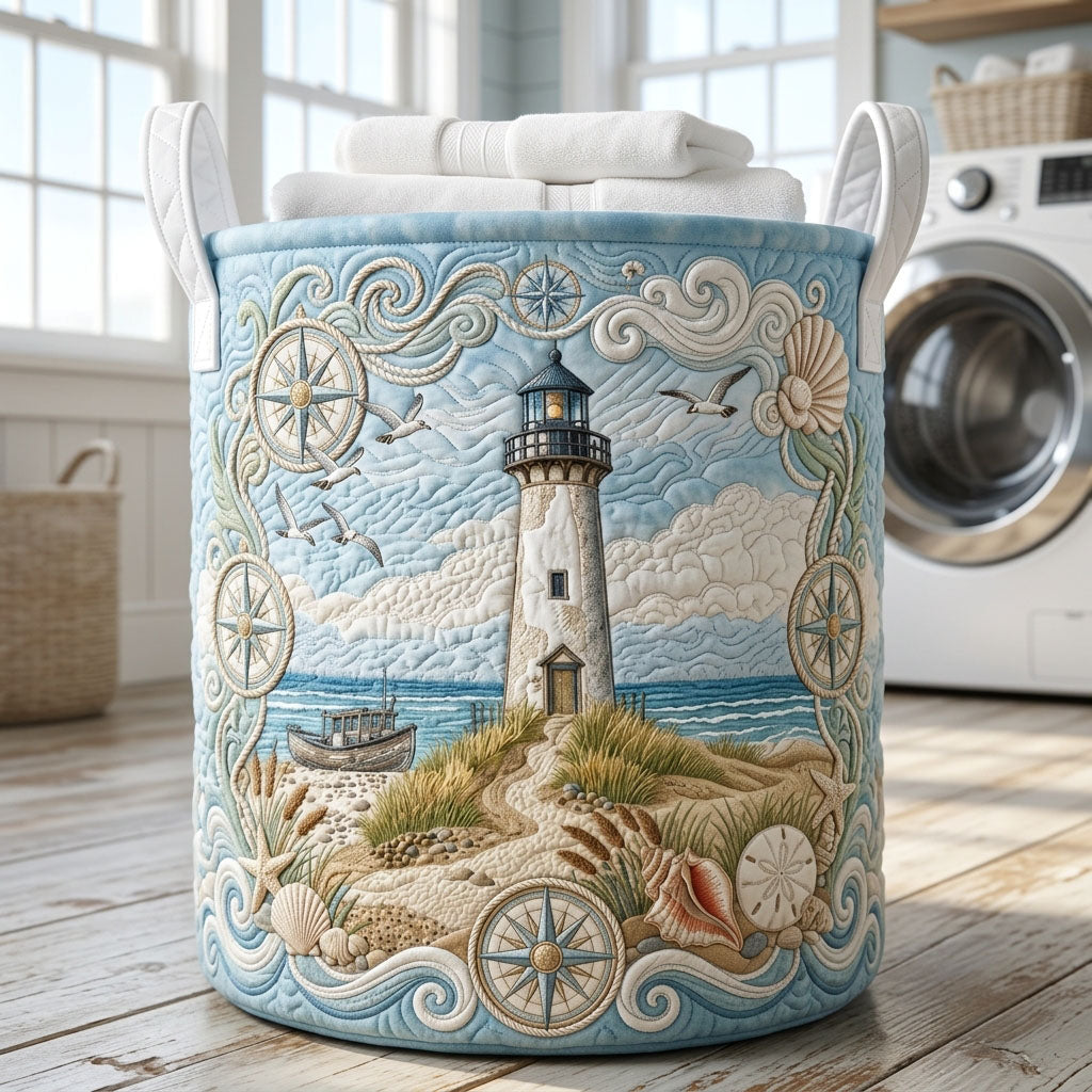 The Coastal Life Lighthouse Quilted Laundry Basket Tote