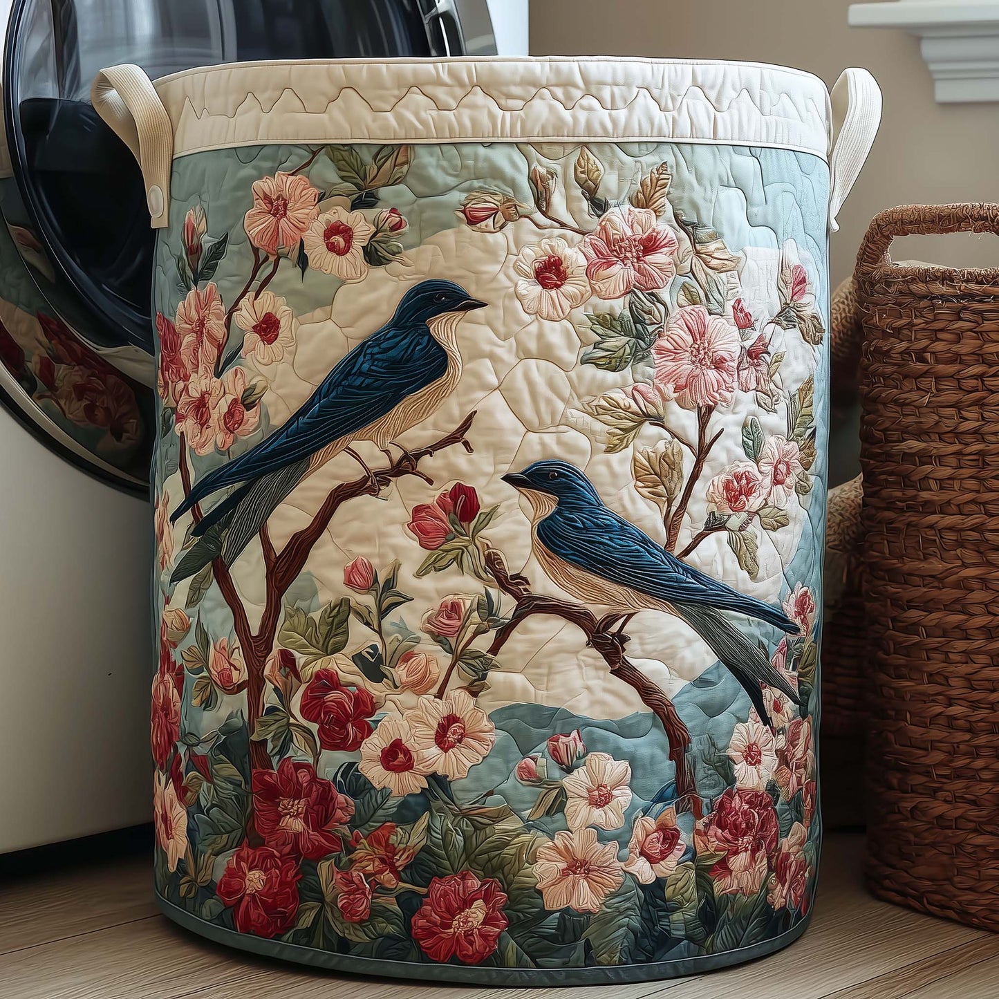 The Spring Swallow Quilted Laundry Basket Tote