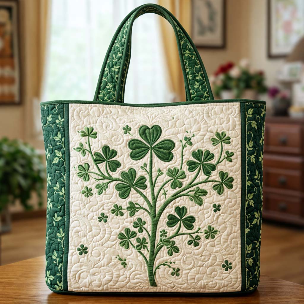 Everyday Shamrock Clover Quilted Tote