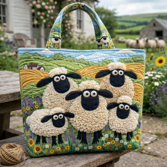 Sheep Farm Scene Quilted Tote