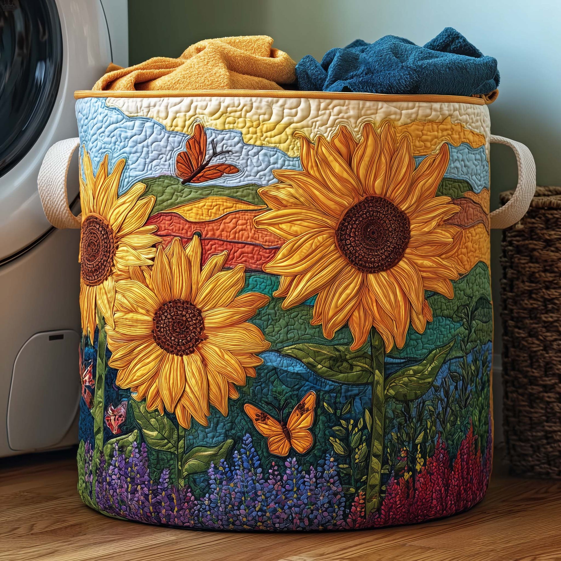 Sunflower Field Laundry Quilted Tote