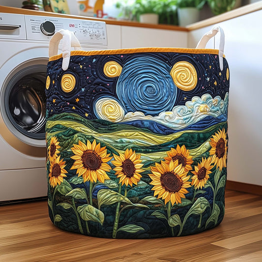 The Starlit Sunflowers Quilted Laundry Basket Tote