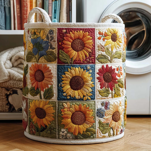 The Patchwork Sunflowers Quilted Laundry Basket Tote