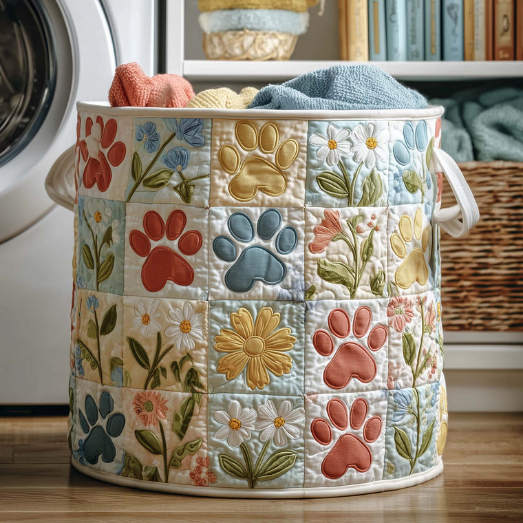 The Floral Paws Quilted Laundry Basket Tote