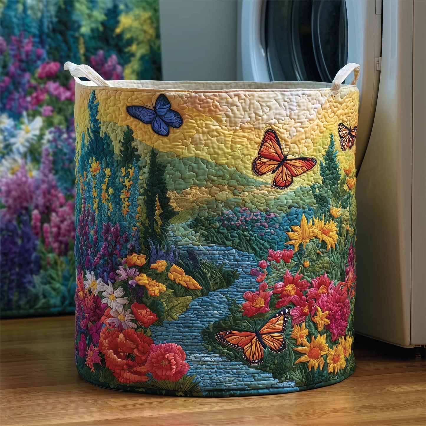 The Meadow Stream Quilted Laundry Basket Tote