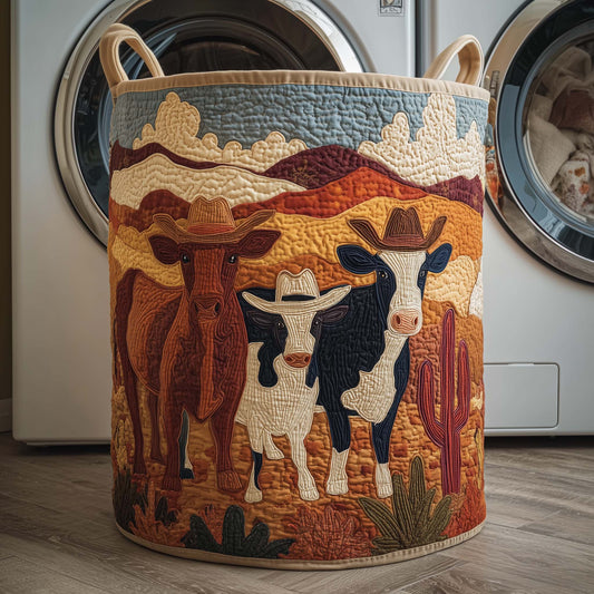 The Western Cows Quilted Laundry Basket Tote