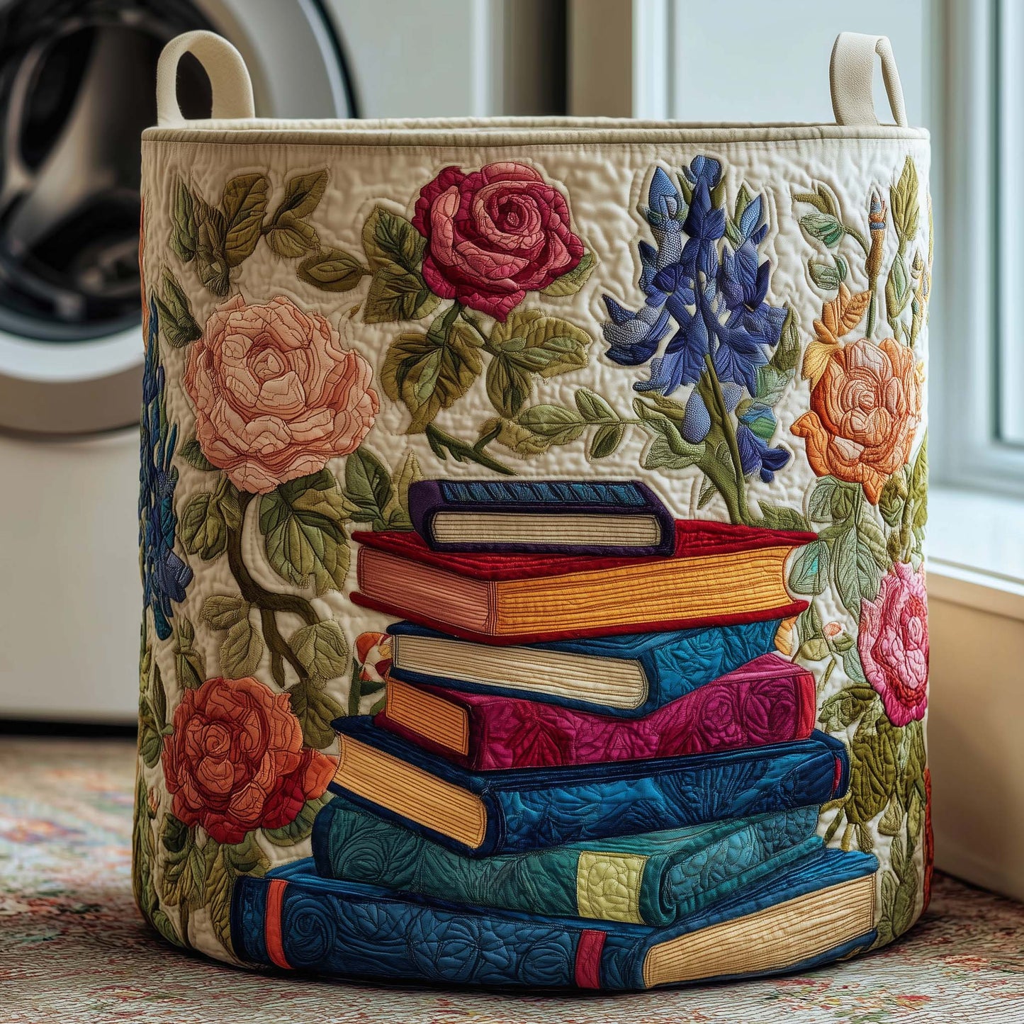 The Floral Library Quilted Laundry Basket Tote