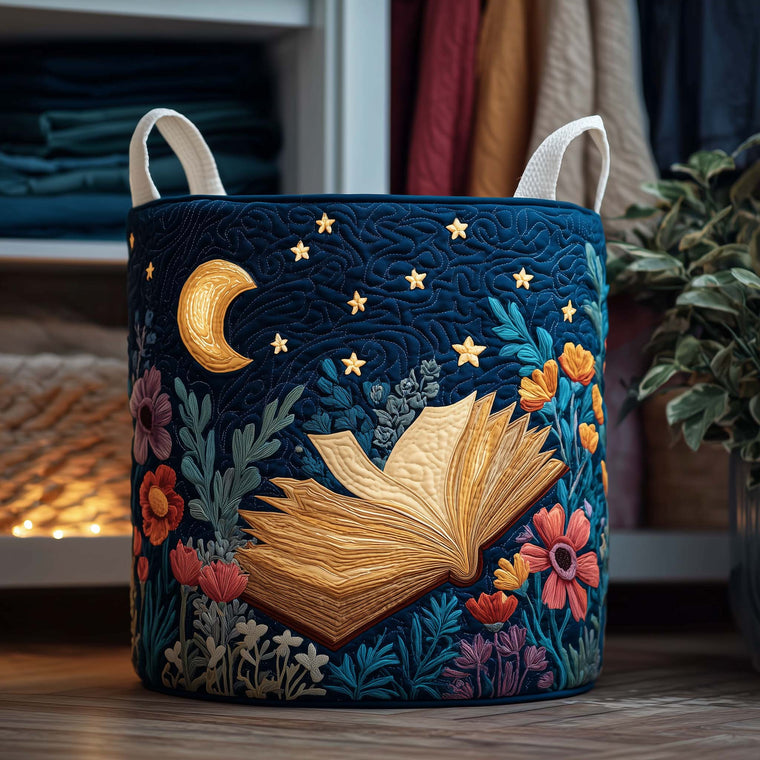The Moonlit Book Quilted Laundry Basket Tote