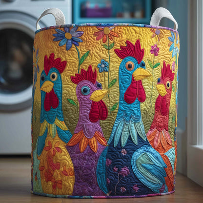 The Colorful Hens Quilted Laundry Basket Tote