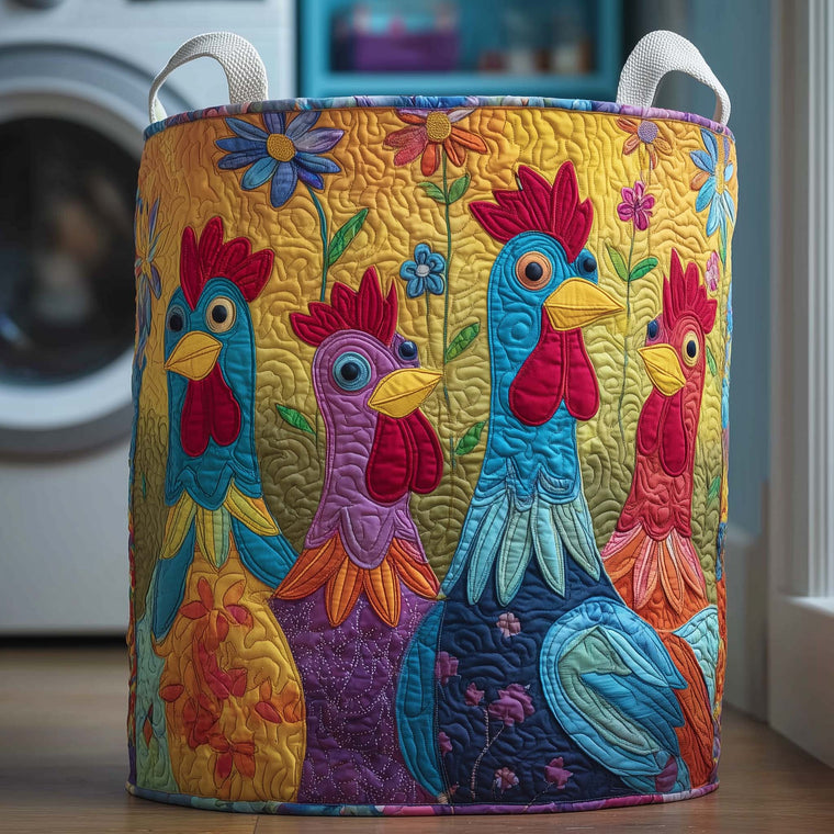 The Colorful Hens Quilted Laundry Basket Tote