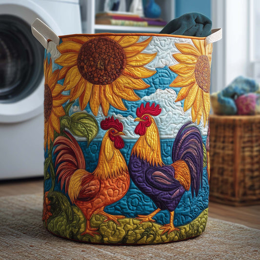 The Sunflower Roosters Quilted Laundry Basket Tote
