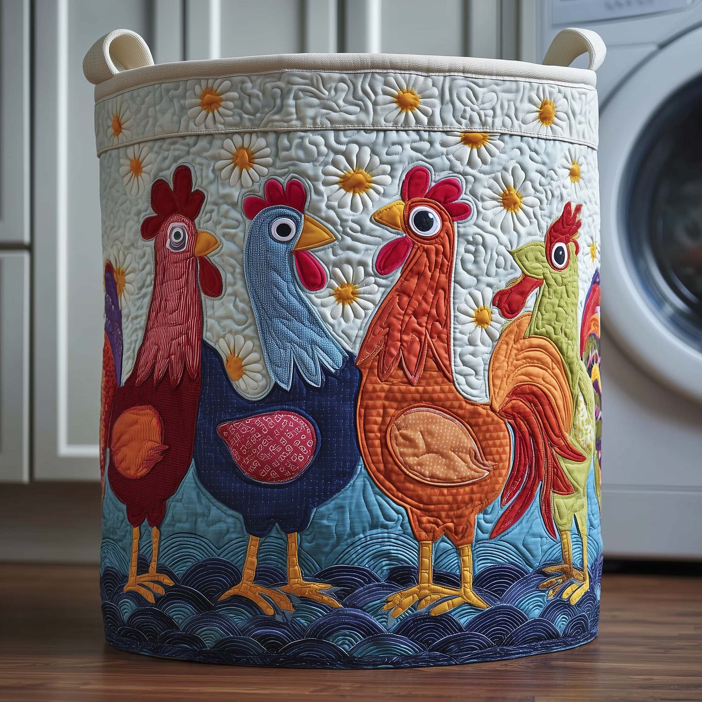 The Daisy Chickens Quilted Laundry Basket Tote