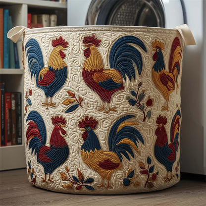 The Vintage Roosters Quilted Laundry Basket Tote