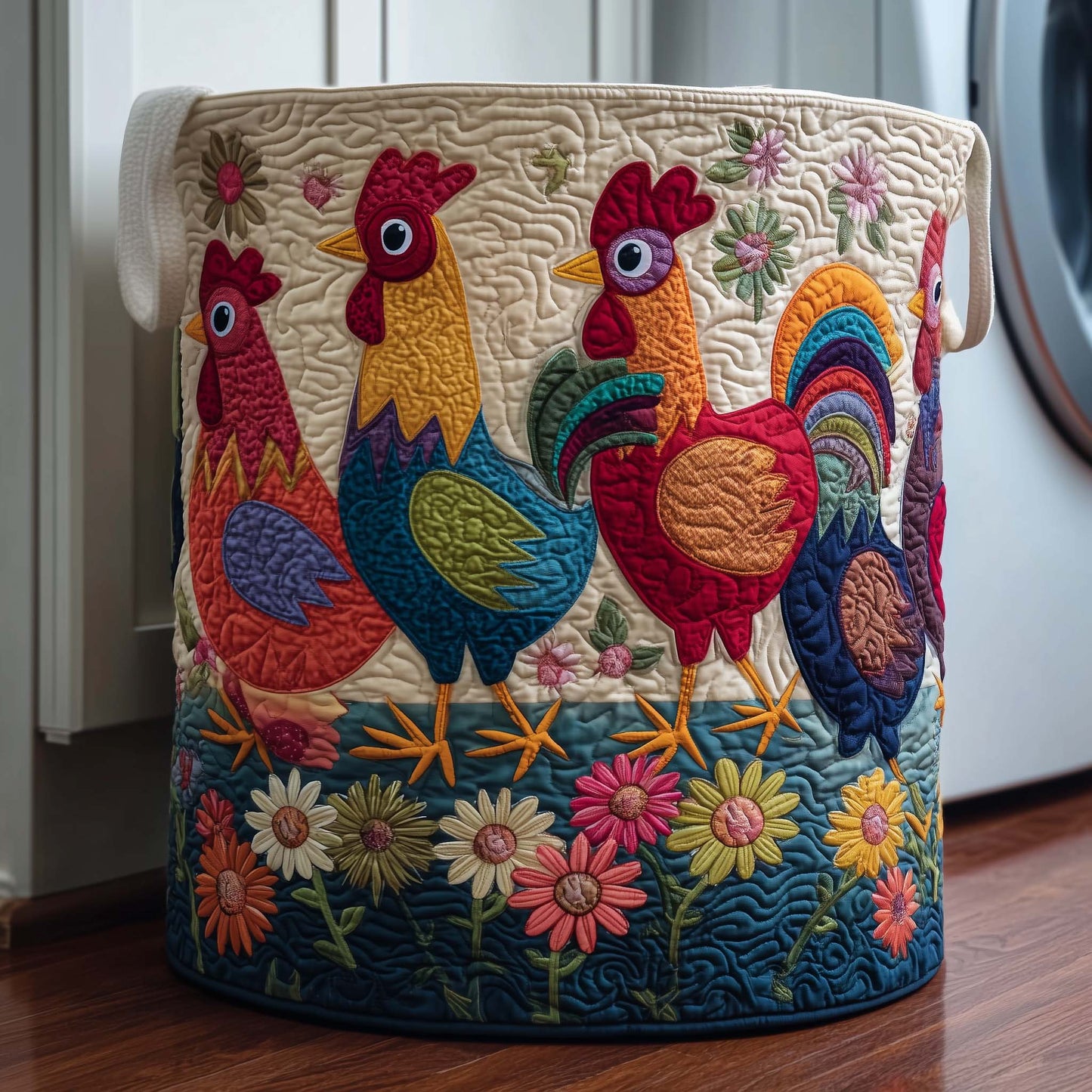 The Garden Chickens Quilted Laundry Basket Tote