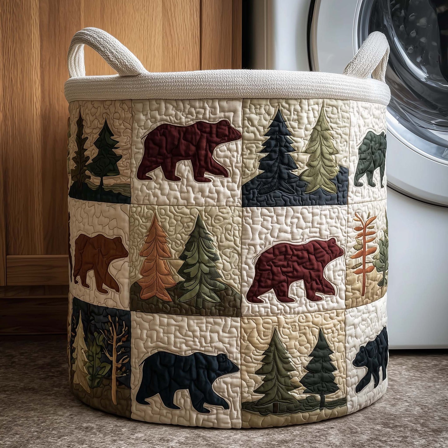 The Woodland Bear Quilted Laundry Basket Tote