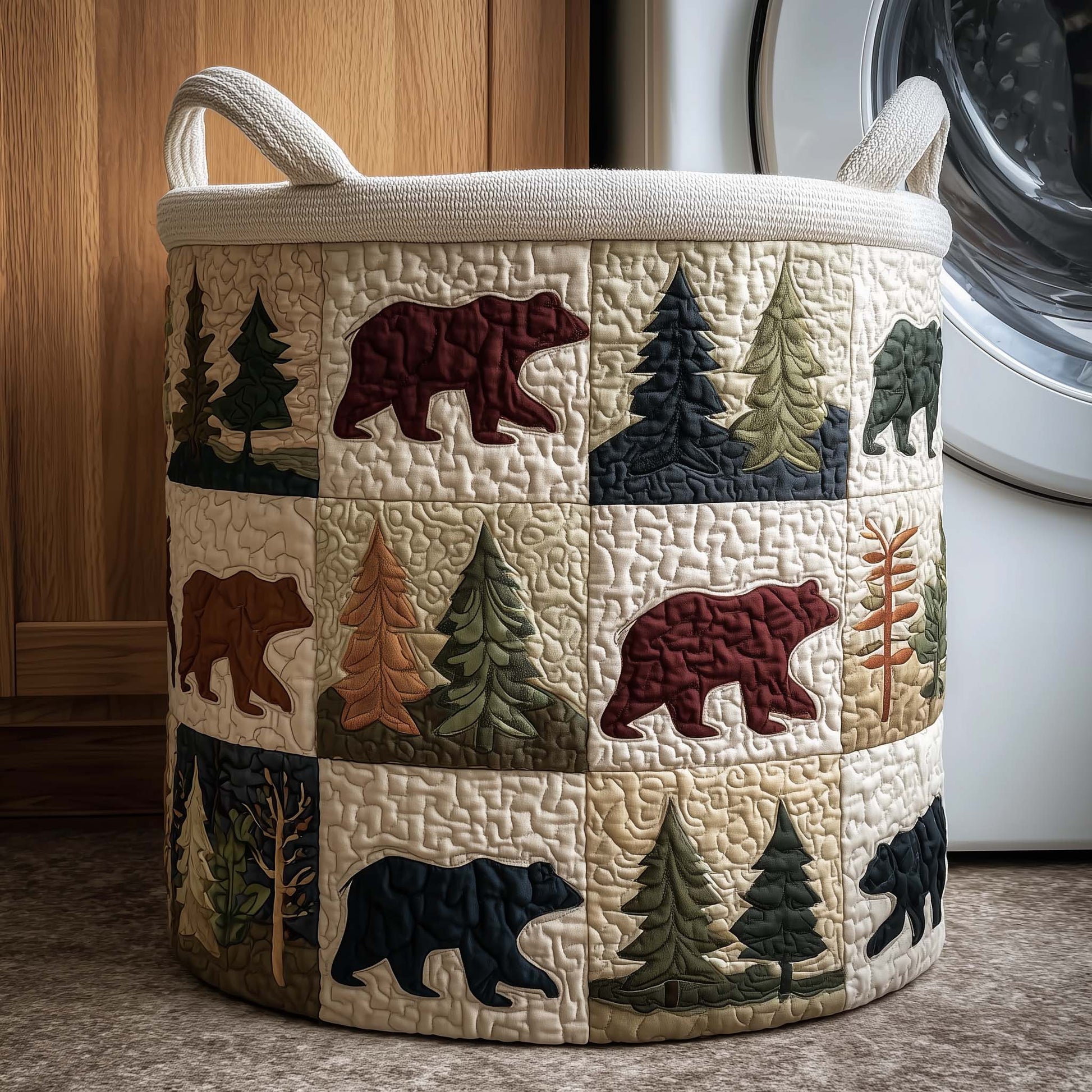 The Woodland Bear Quilted Laundry Basket Tote