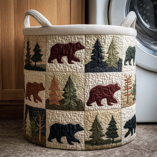 The Woodland Bear Quilted Laundry Basket Tote