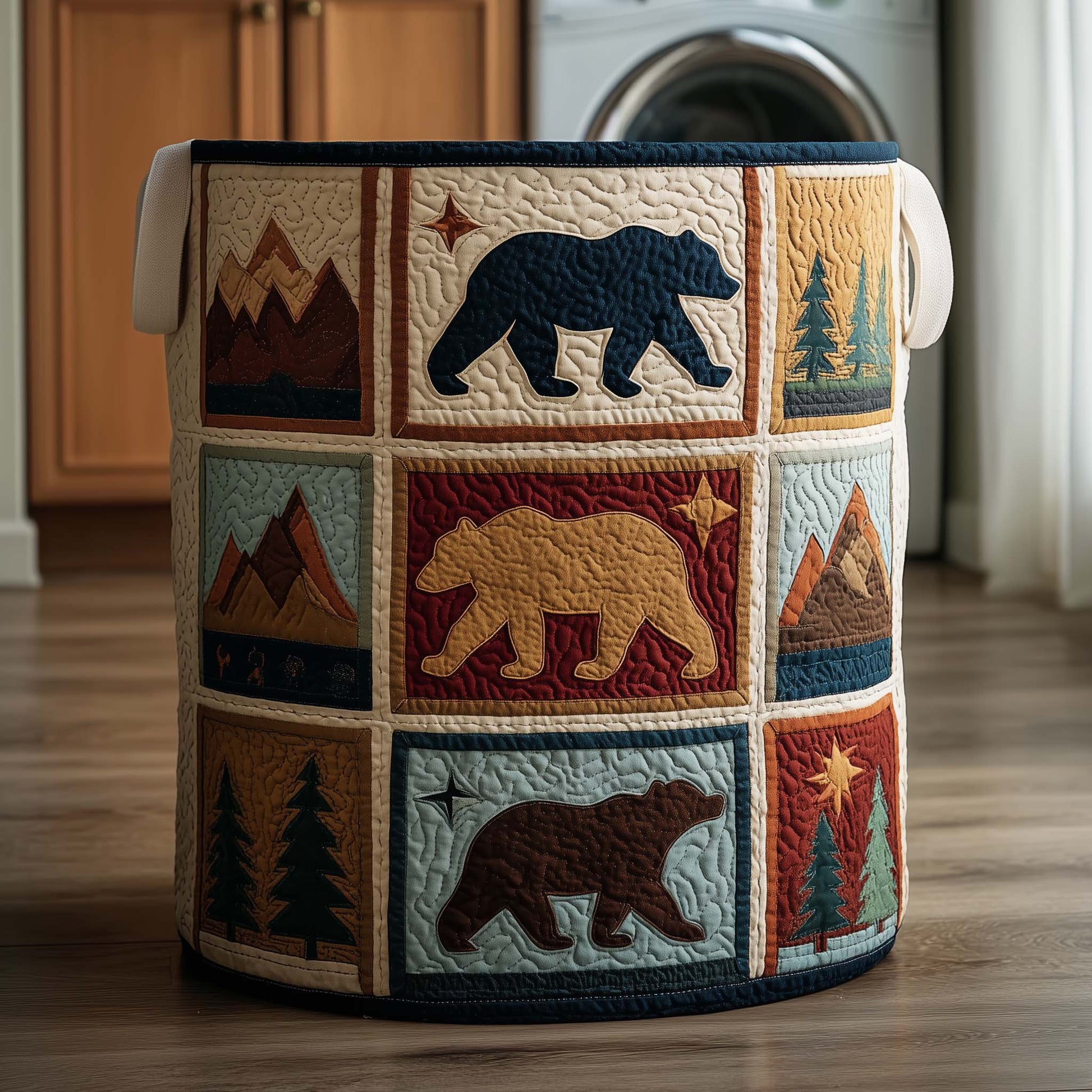 The Lodge Bear Quilted Laundry Basket Tote