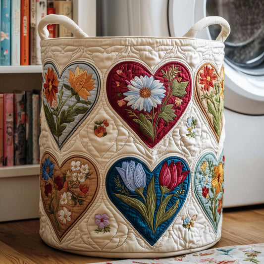 The Floral Hearts Quilted Laundry Basket Tote