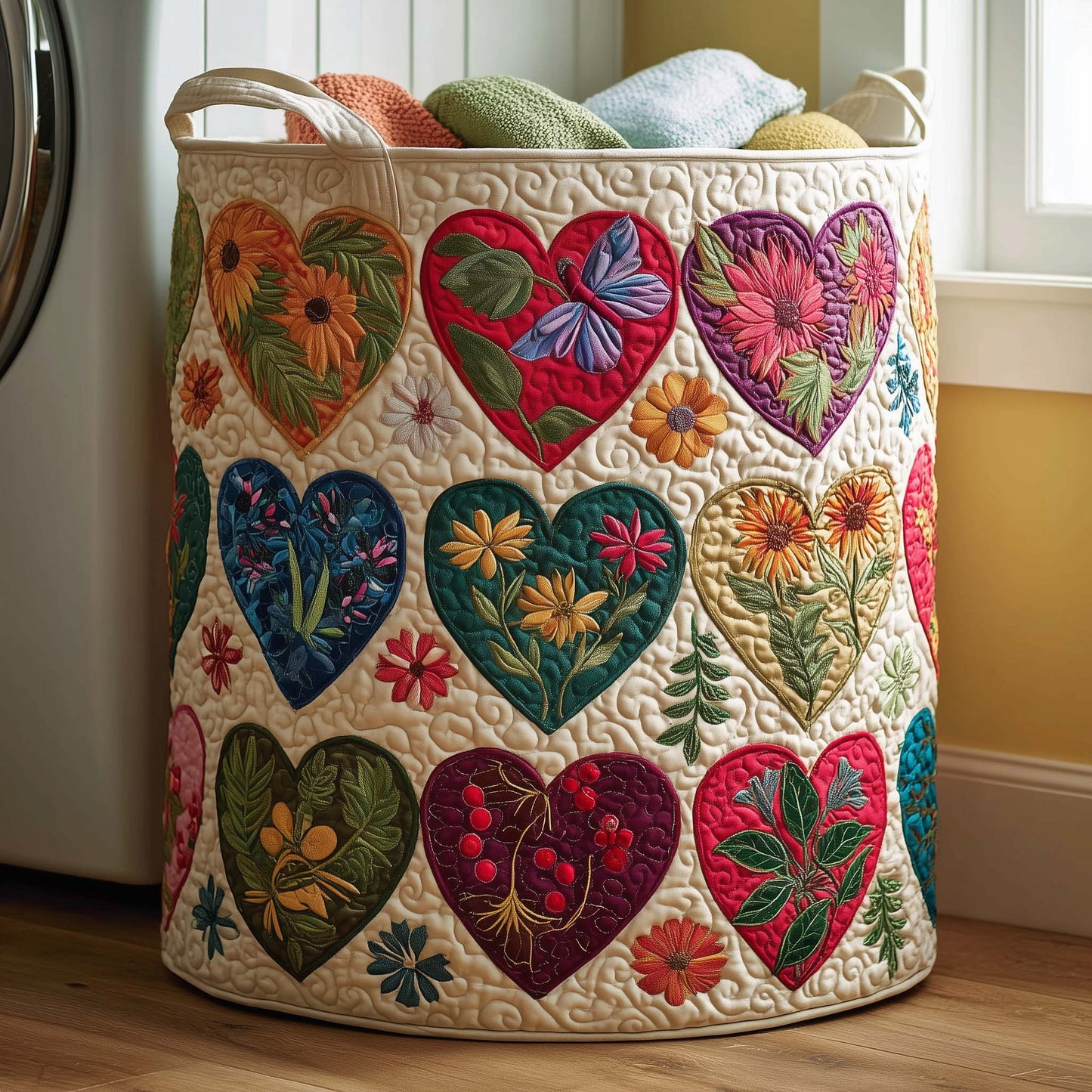 The Garden Hearts Quilted Laundry Basket Tote