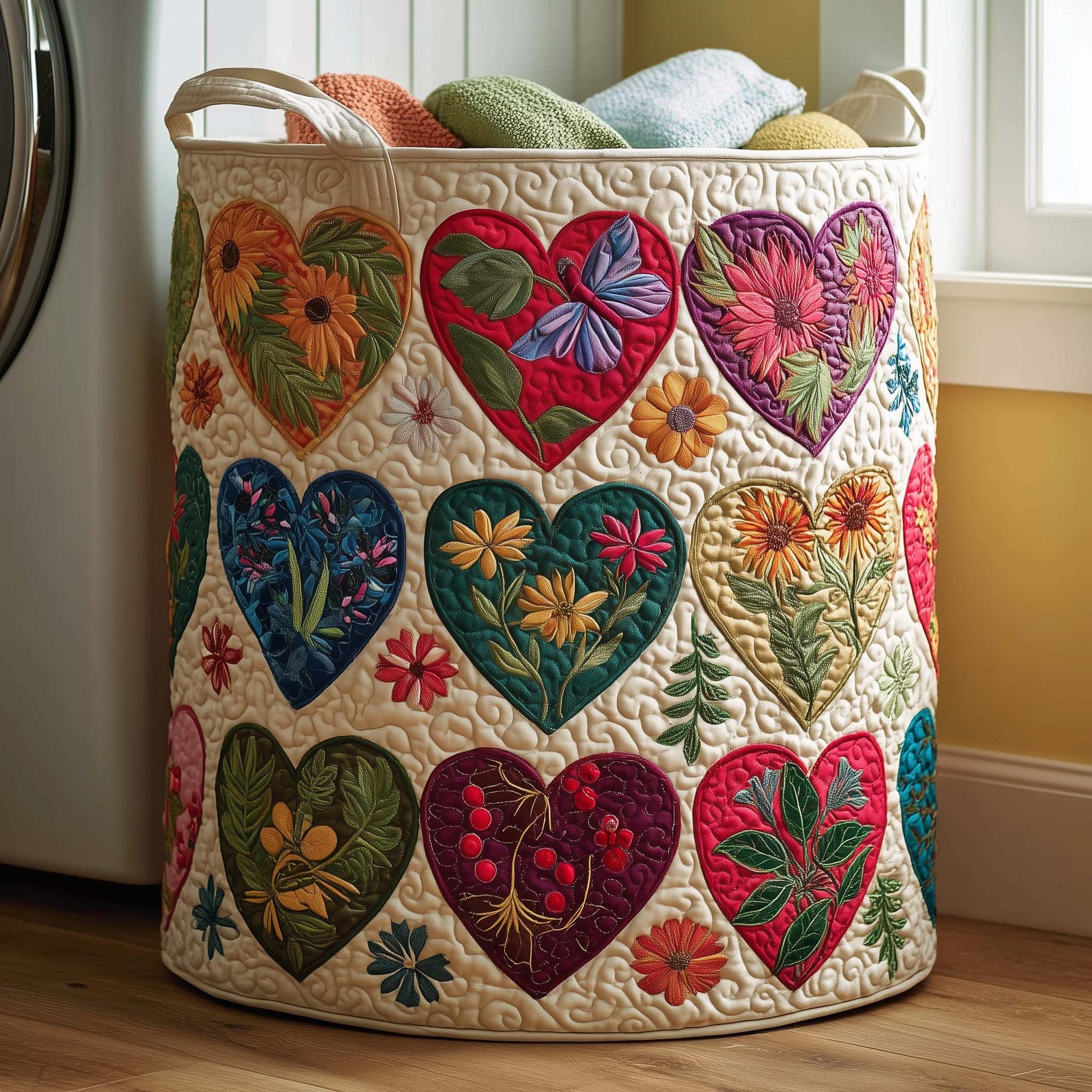 The Garden Hearts Quilted Laundry Basket Tote