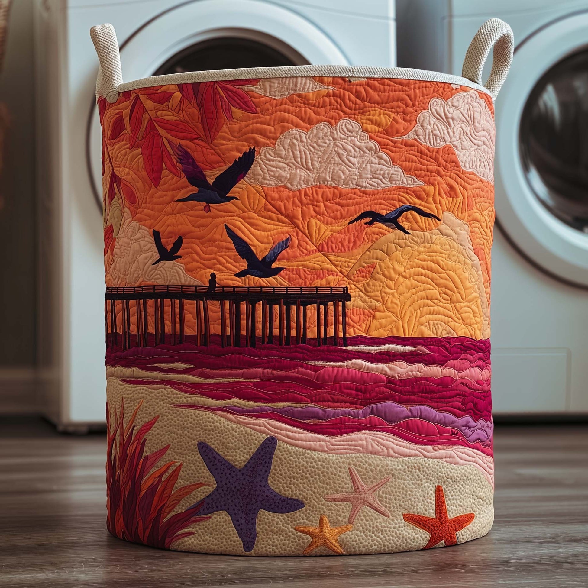 The Sunset Pier Quilted Laundry Basket Tote