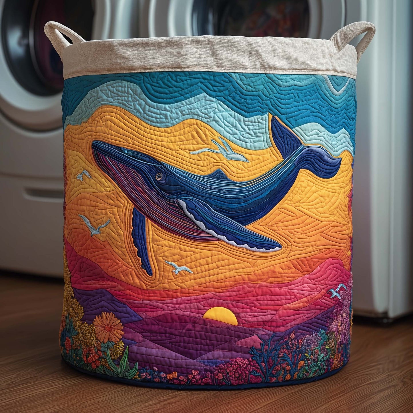 The Golden Whale Quilted Laundry Basket Tote