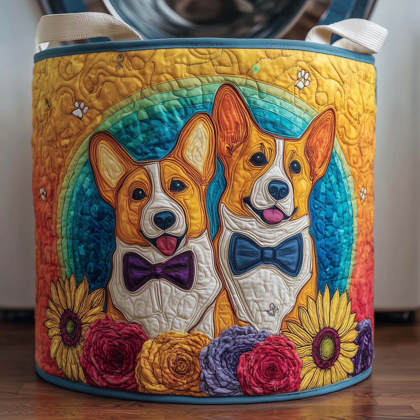 The Corgi Duo Quilted Laundry Basket Tote