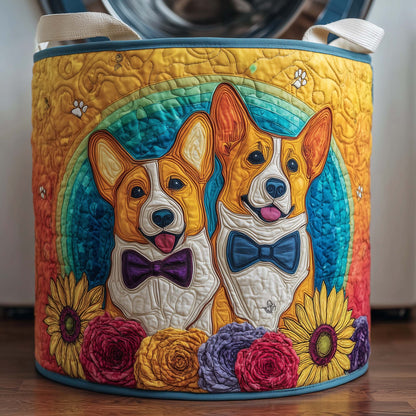 The Corgi Duo Quilted Laundry Basket Tote