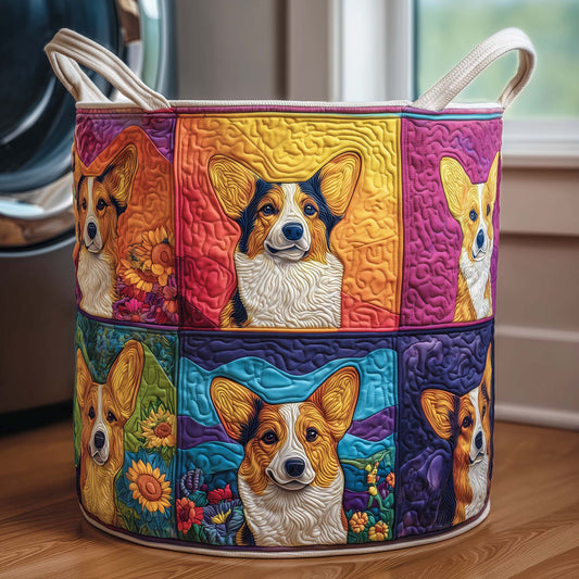 The Patchwork Corgi Quilted Laundry Basket Tote