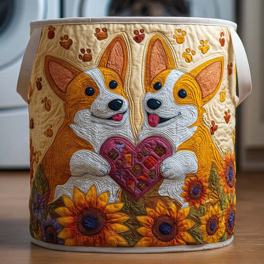 The Heart Corgis Quilted Laundry Basket Tote
