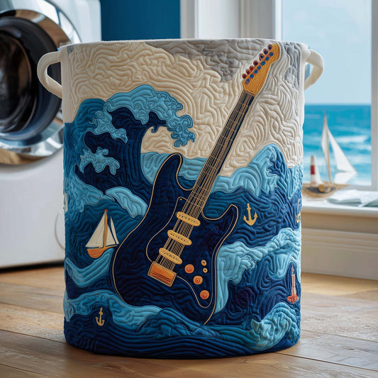 The Ocean Guitar Quilted Laundry Basket Tote