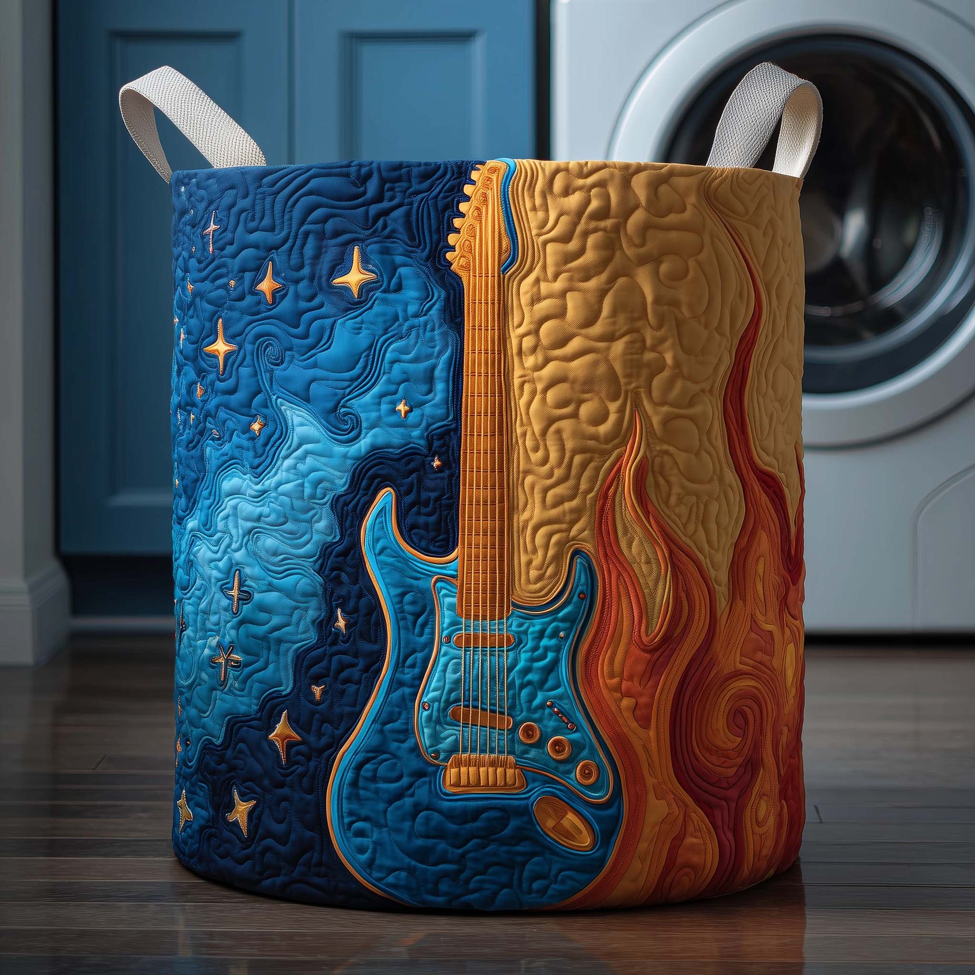The Cosmic Guitar Quilted Laundry Basket Tote