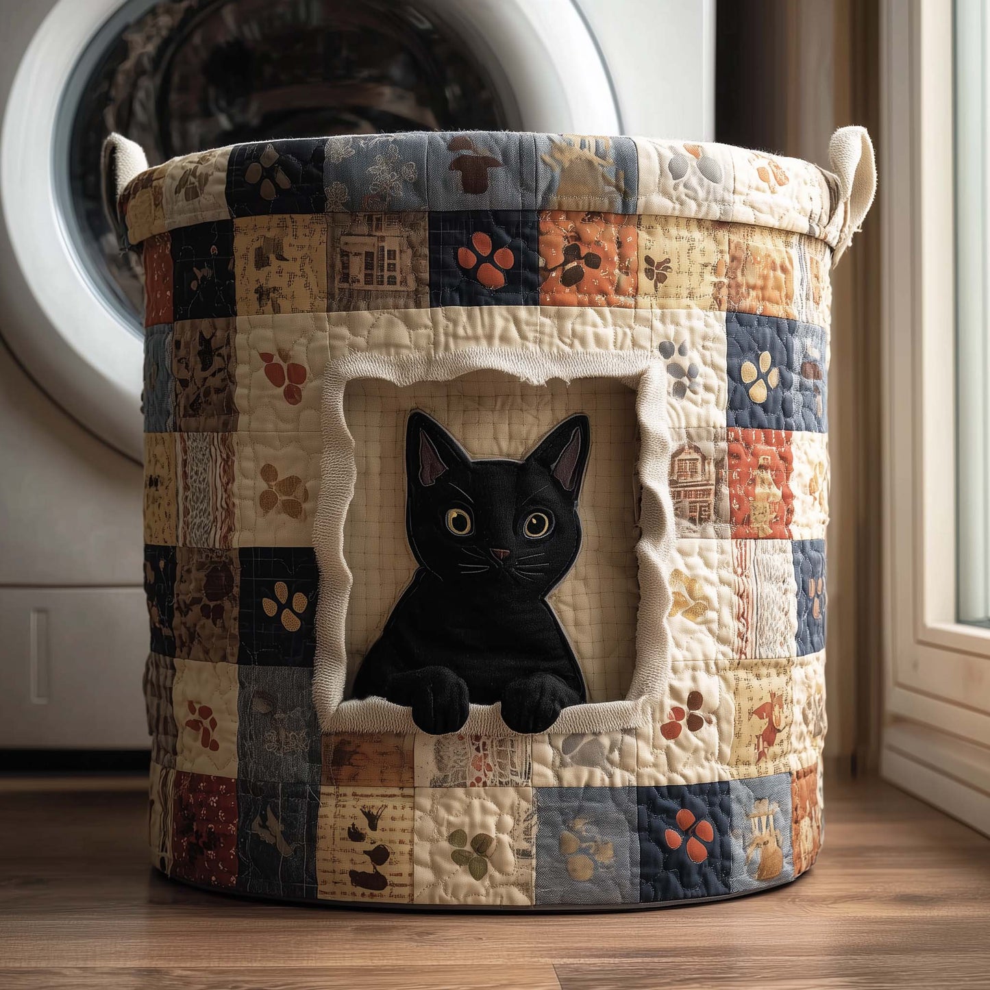 The Window Cat Quilted Laundry Basket Tote