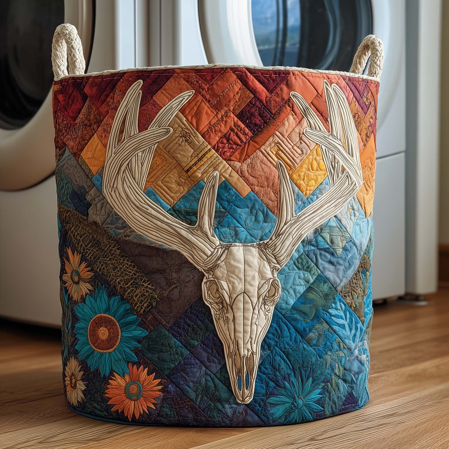 Patchwork Deer Laundry Quilted Tote