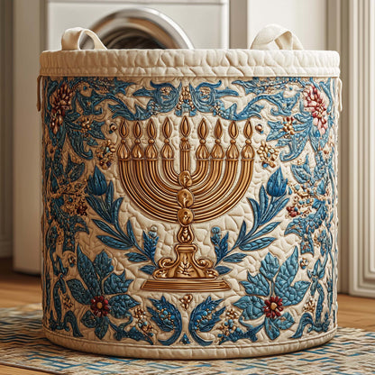 The Floral Menorah Quilted Laundry Basket Tote
